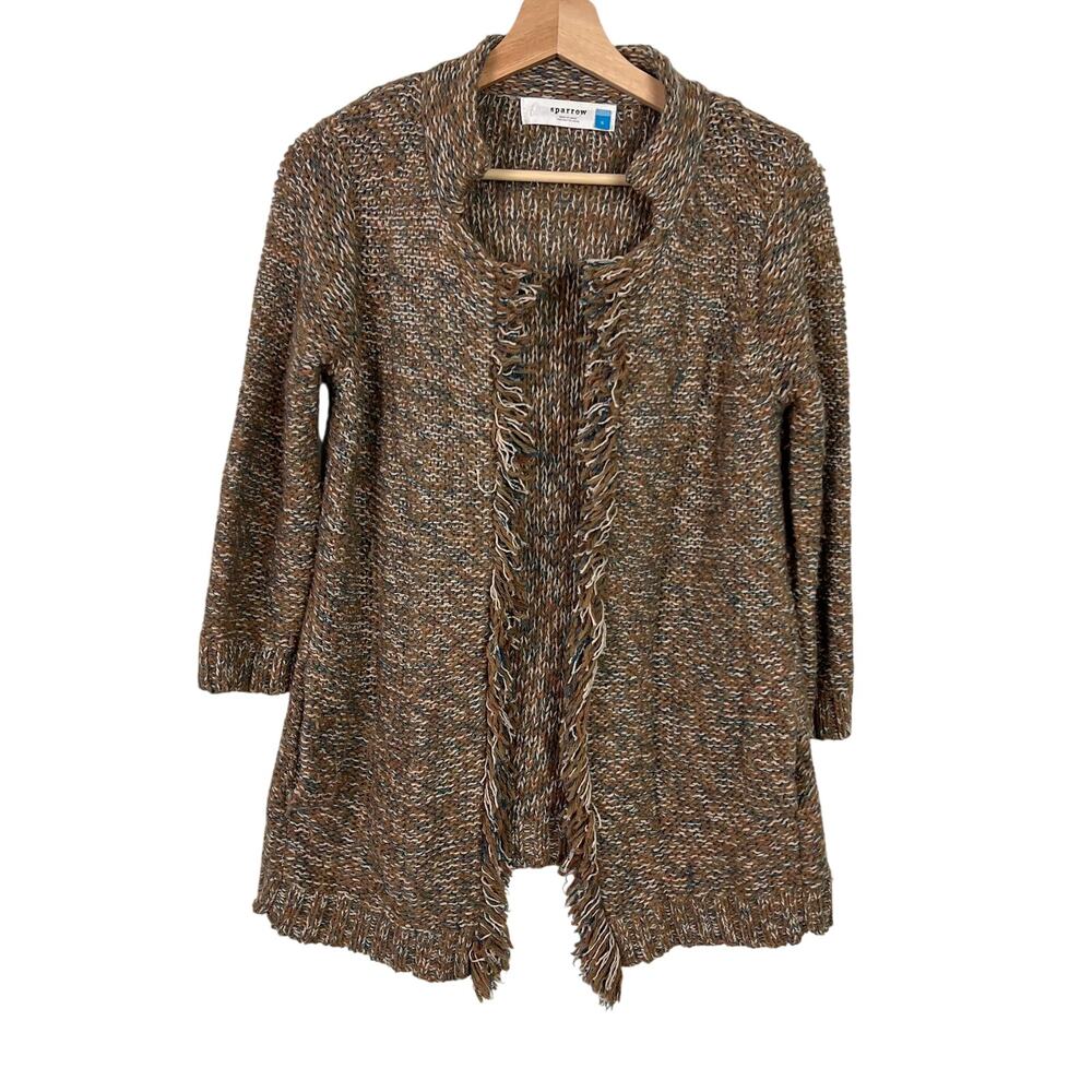 Anthropologie Sparrow Small Linen Wool Blend Long Open Cardigan Fringe